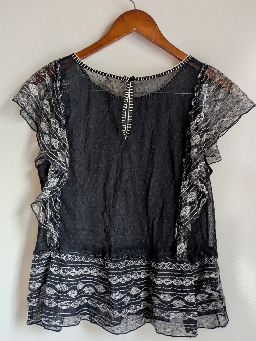 Anthropologie Meadow Rue Lace Polka Dot Sheer Blouse XL - Picture 12 of 16